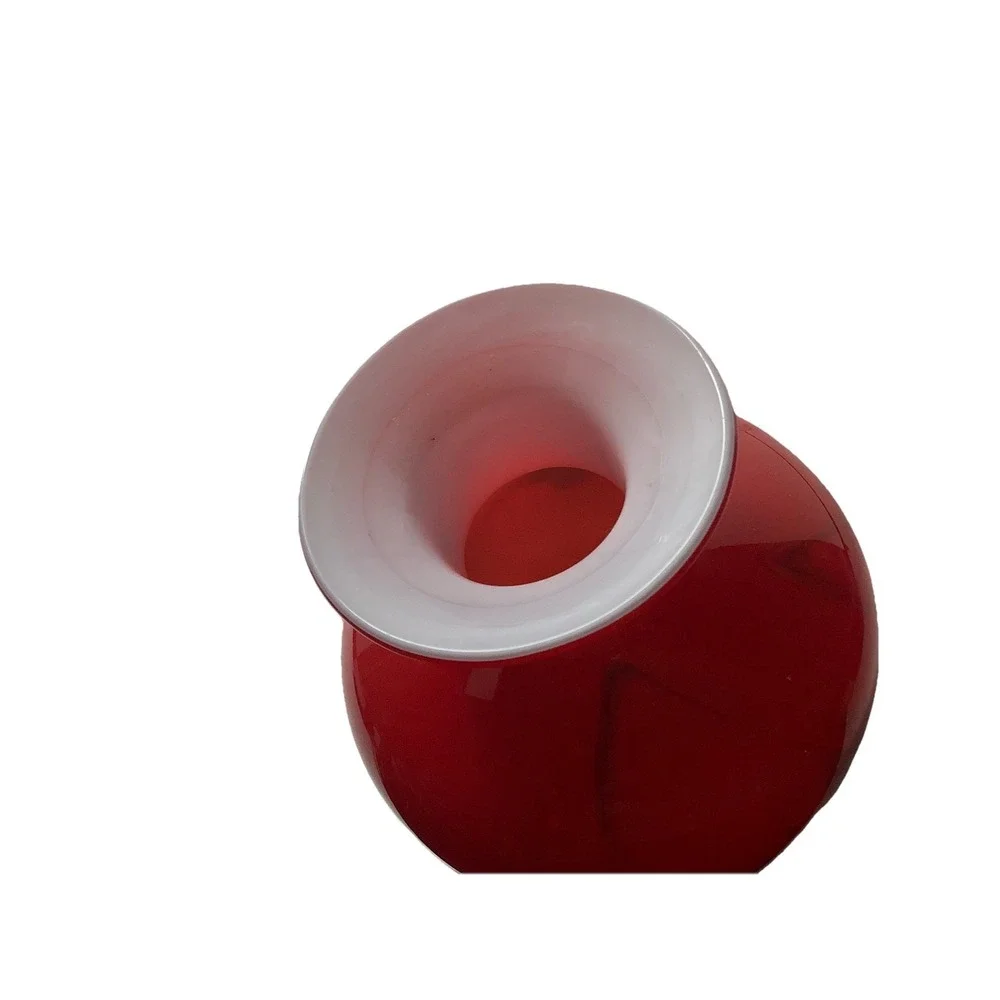 Small Ruby Red Handblown Cased‎ Glass Vase Birds Beautiful !